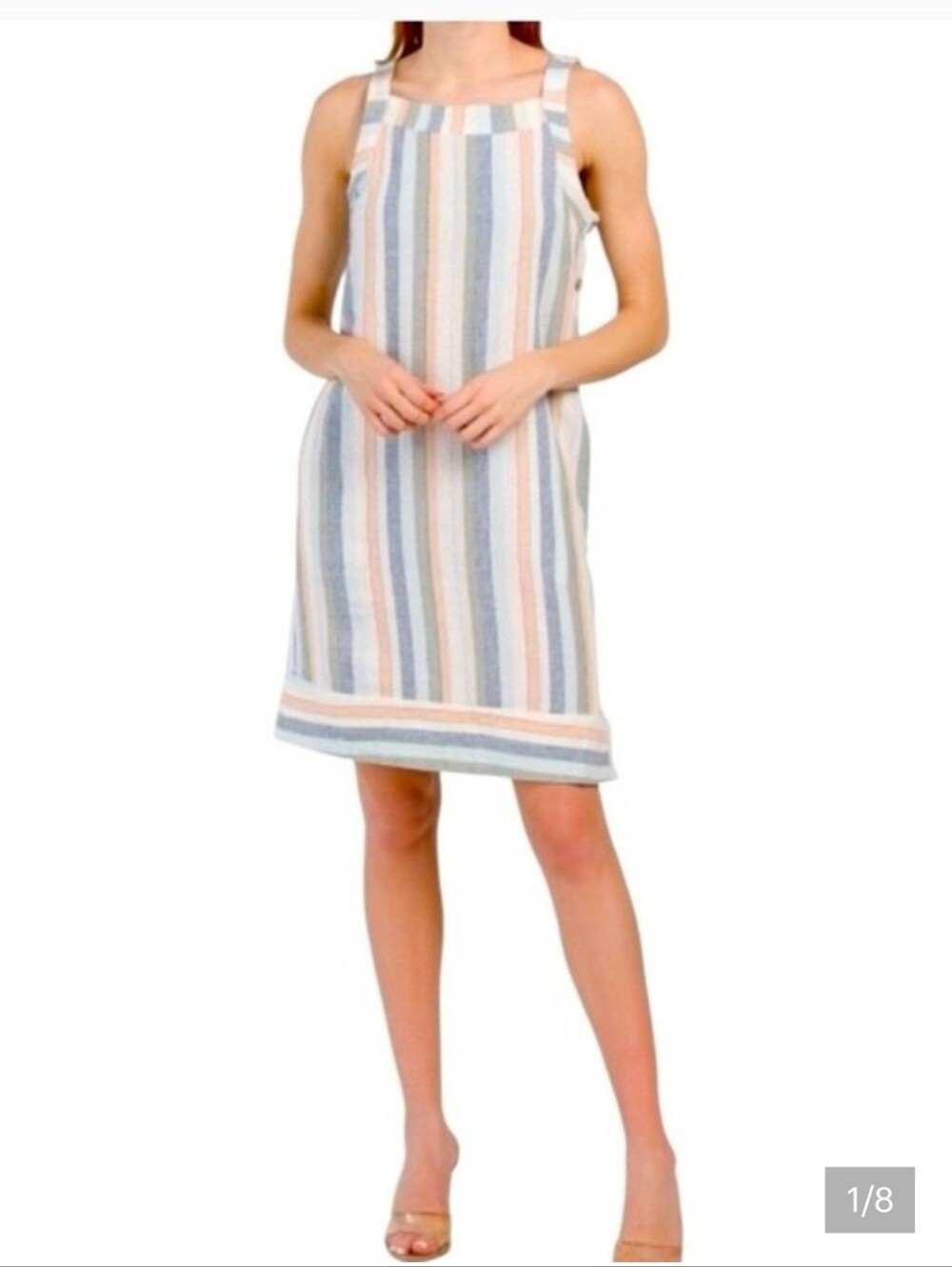 For Cynthia Women's  Striped Sleeveless Dress Linen Blend Shift Dress